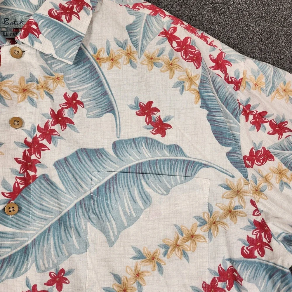 Batik Bay Mens XL Tropical Reverse Print Cotton Aloha Shirt Floral Palm White - Picture 2 of 8